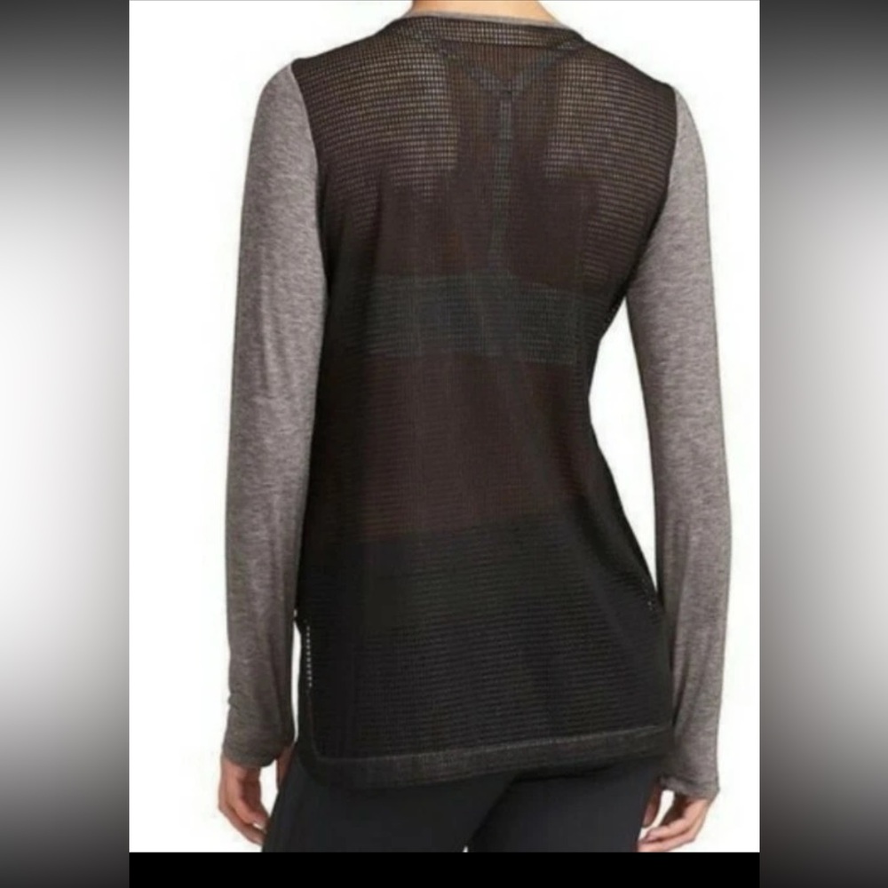 DEREK  LAM ATHETA WOMENS LONG SLEEVE TOP BACK MESH GREY BLACK Sz LG